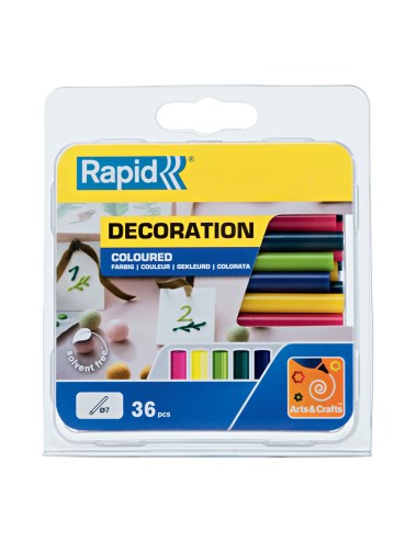 Barra de cola termofusible para decoración con varios colores. ø7 x 90 mm. blister 36 uds