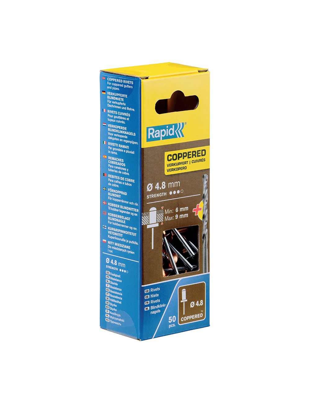 Blister 50 remaches ø4.8x12mm. alu+broca cobreado 5001467 rapid