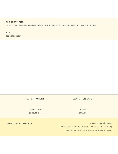 Caja 1.000 grapas o anillos para cercas vr22 mod. 1,6m galvanizada 40108810 rapid