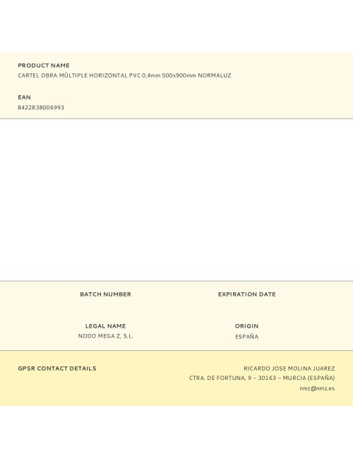 Cartel obra múltiple horizontal pvc 0,4mm 500x900mm normaluz