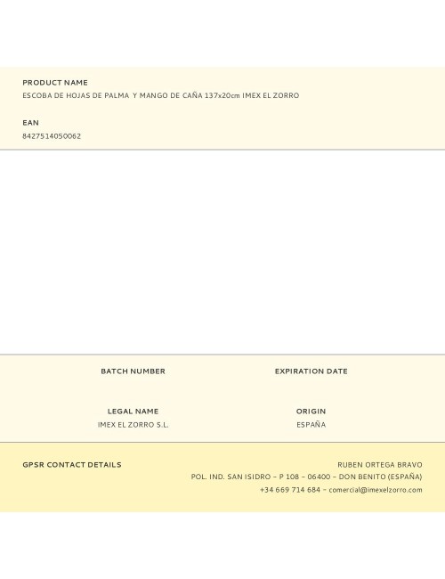 Escoba de hojas de palma y mango de caña 137x20cm imex el zorro