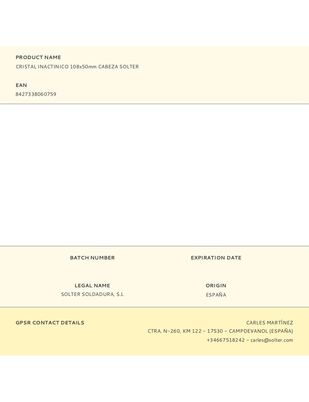 Cristal inactinico 108x50mm cabeza solter