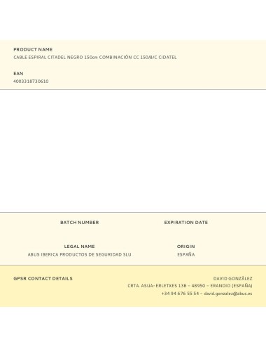 Cable espiral citadel negro 150cm combinación cc 150/8/c cidatel