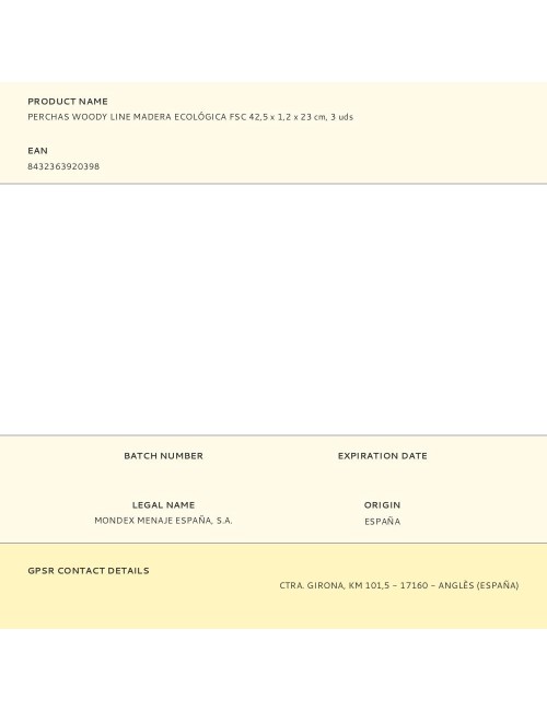 Perchas woody line madera ecológica fsc 42,5 x 1,2 x 23 cm, 3 uds