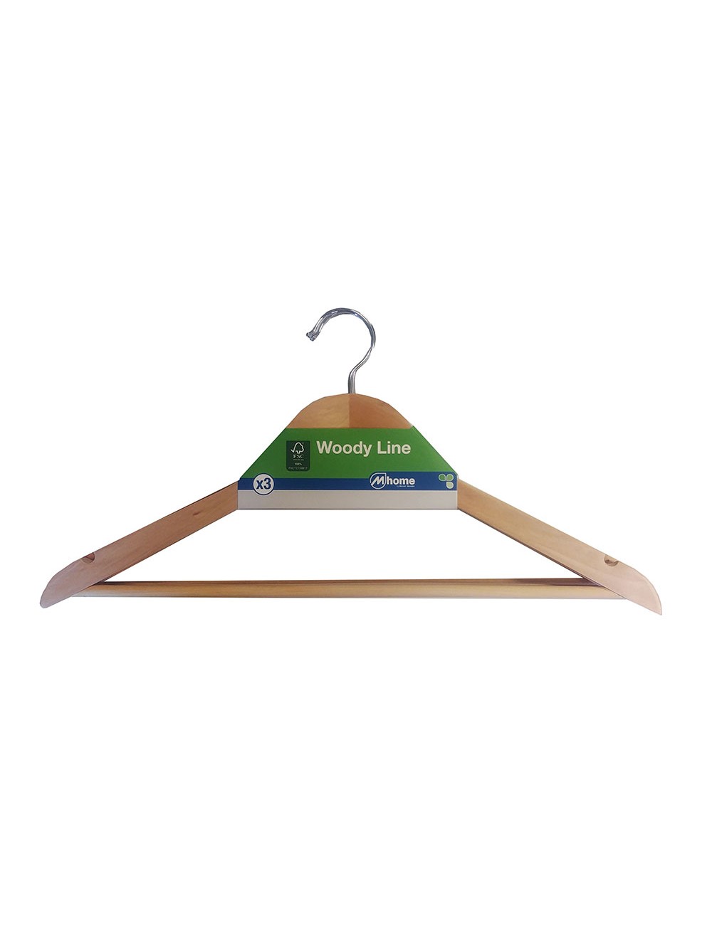 Perchas contorneadas madera ecológica fsc 43,5 x 1,4 x 22,5 cm, 3 uds