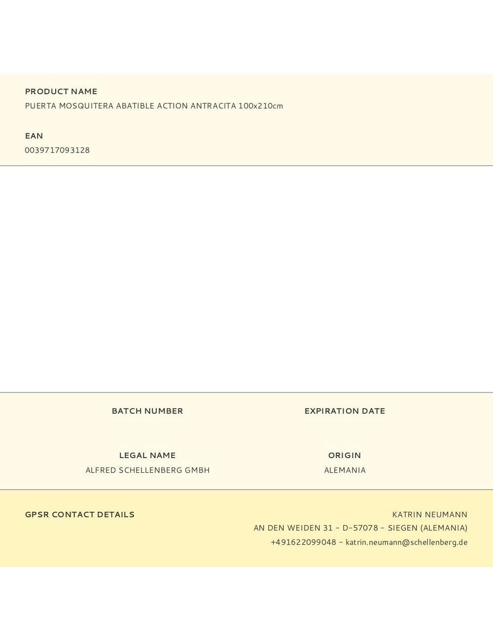 Puerta mosquitera abatible action antracita 100 x 210 cm