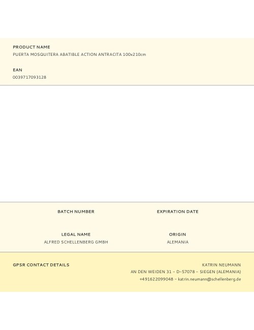 Puerta mosquitera abatible action antracita 100 x 210 cm