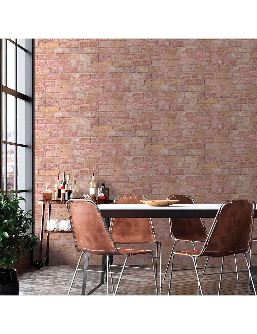 Rollo papel pintado alta calidad ladrillo rojo 0,53 x 10 m