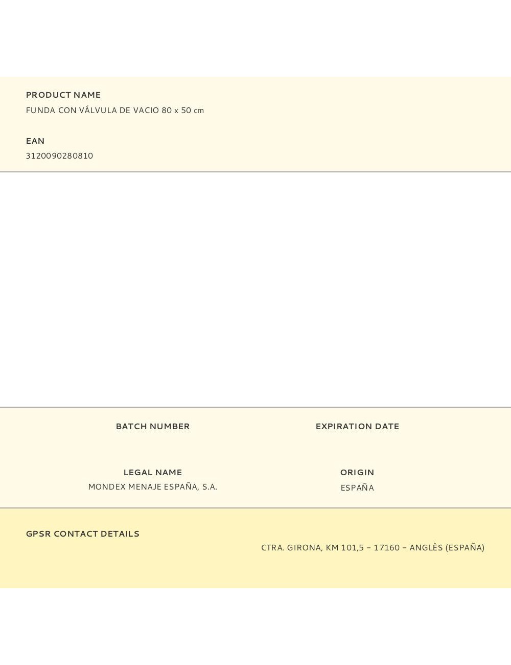 Funda con válvula de vacio 80 x 50 cm