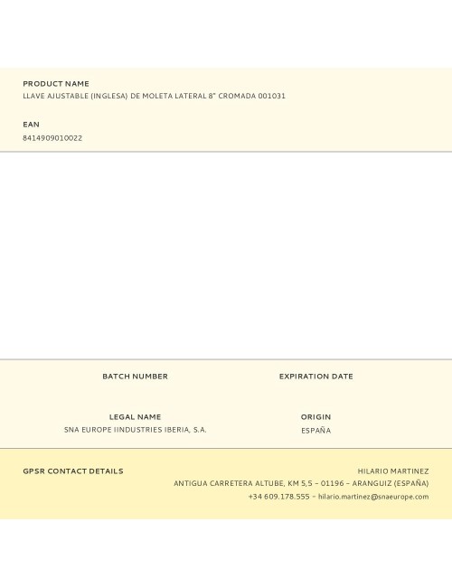 Llave ajustable de moleta lateral cromada, 200 mm