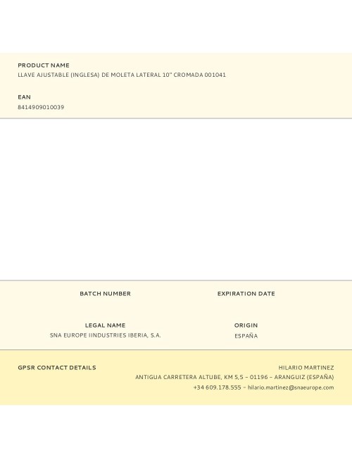 Llave ajustable de moleta lateral cromada, 250 mm