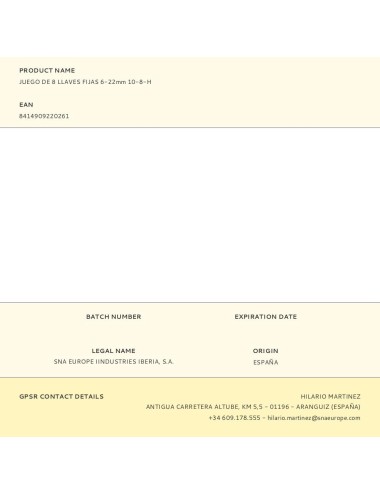 Juego de 8 llaves fijas 6-22mm 10-8-h