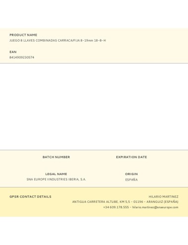 Juego 8 llaves combinadas carraca/fija 8-19mm 18-8-h