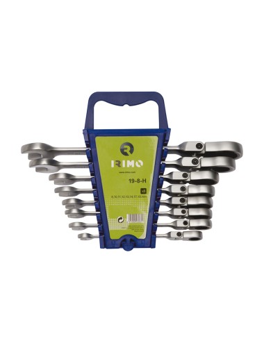 Juego 8 llaves combinadas carraca cabeza flexible/fija 8-19mm 19-8-h