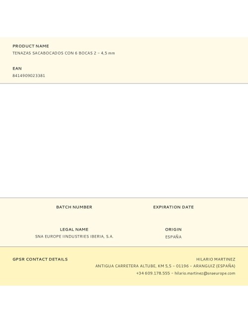 Tenazas sacabocados con 6 bocas 2 - 4,5 mm