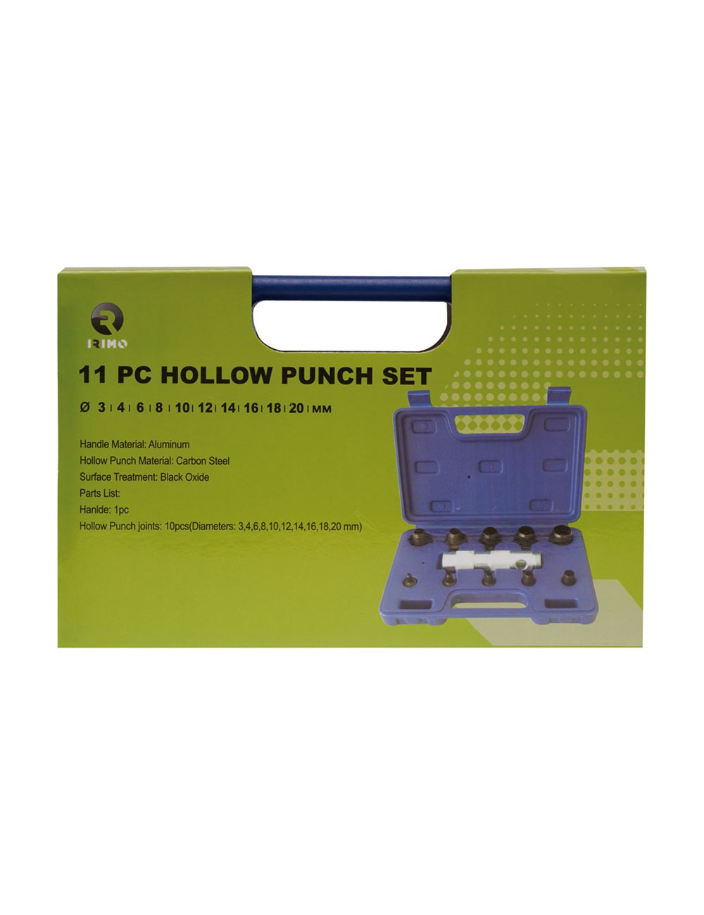 Juego de 10 sacabocados 3-20mm con mango, 11 piezas