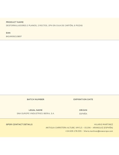 Destornilladores 2 planos, 2 rectos, 2 ph en caja de cartón, 6 piezas