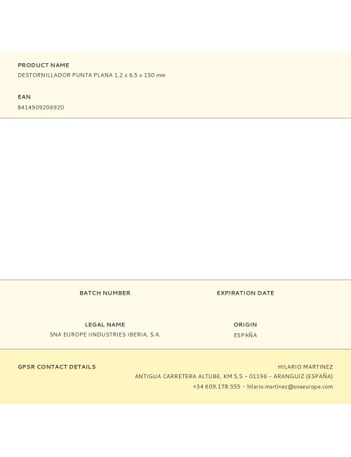 Destornillador punta plana 1,2 x 6,5 x 150 mm