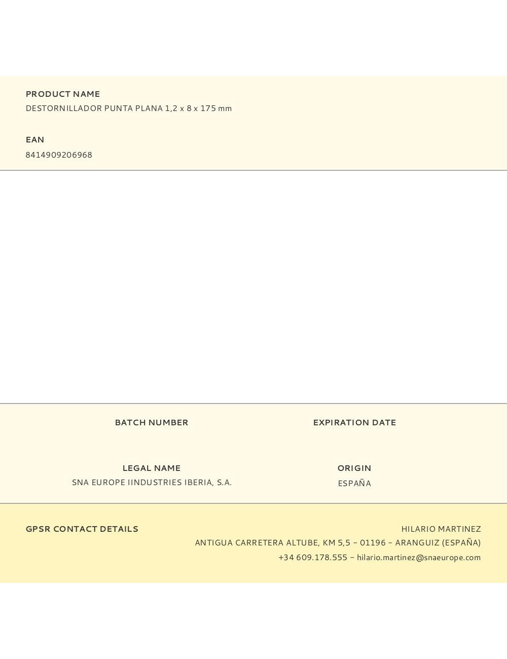 Destornillador punta plana 1,2 x 8 x 175 mm