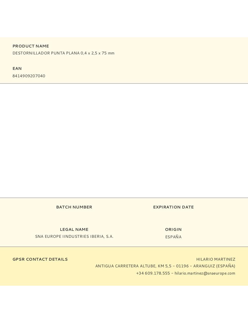 Destornillador punta plana 0,4 x 2,5 x 75 mm