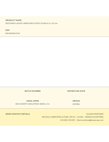 Destornillador carrocero punta plana 6,5 x 25 mm