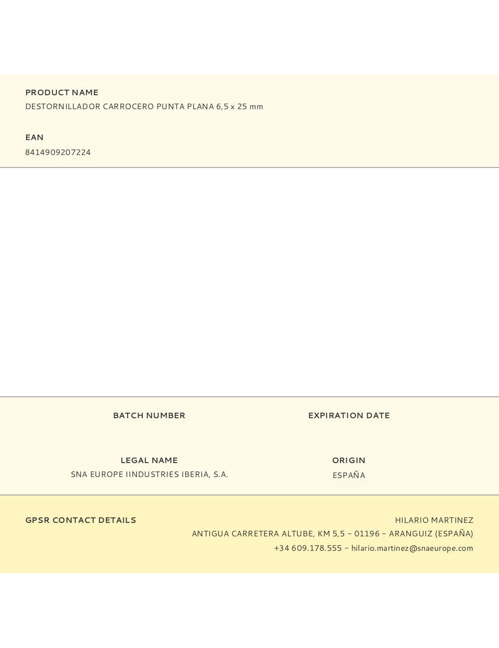 Destornillador carrocero punta plana 6,5 x 25 mm