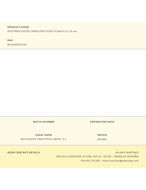 Destornillador carrocero punta plana 6,5 x 25 mm