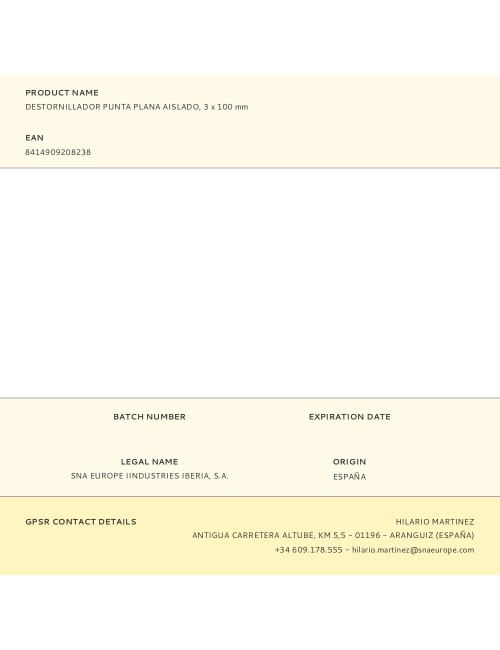 Destornillador punta plana aislado, 3 x 100 mm