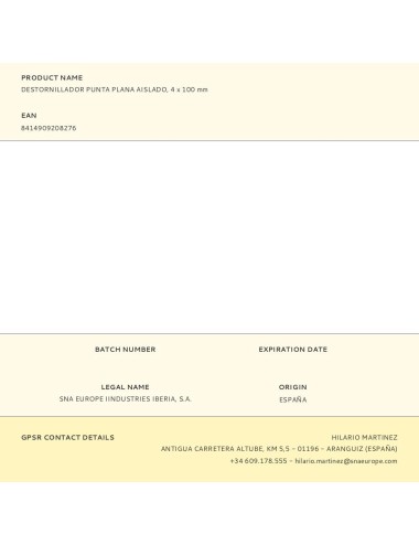 Destornillador punta plana aislado, 4 x 100 mm