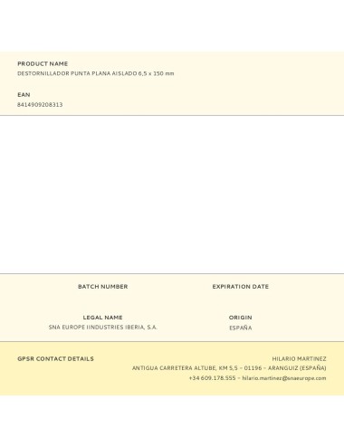 Destornillador punta plana aislado 6,5 x 150 mm