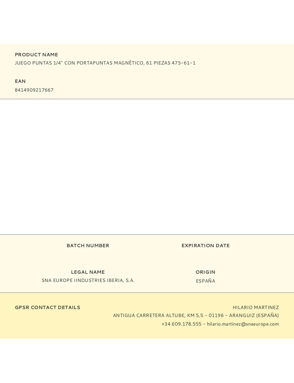 Juego puntas 1/4" con portapuntas magnético, 61 piezas 475-61-1