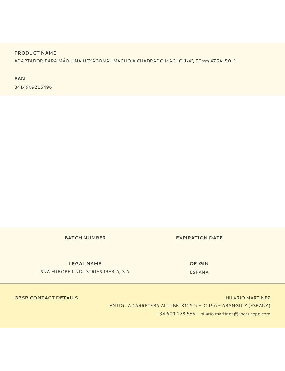 Adaptador para máquina hexágonal macho a cuadrado macho 1/4", 50mm 475a-50-1