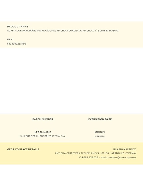 Adaptador para máquina hexágonal macho a cuadrado macho 1/4", 50mm 475a-50-1