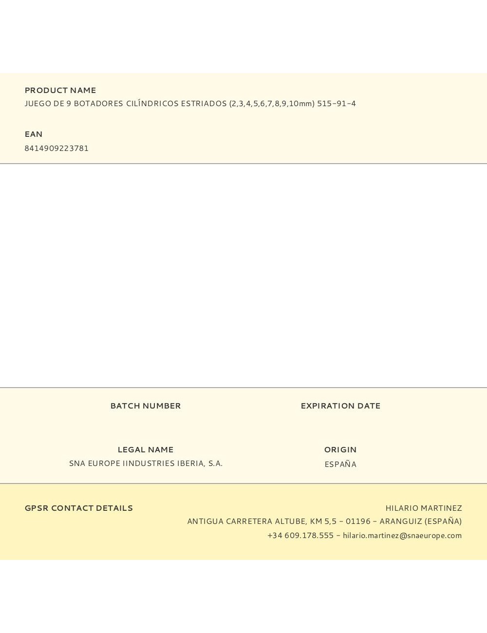 Botadores cilíndricos estriados (2,3,4,5,6,7,8,9,10 mm), juego de 9 piezas