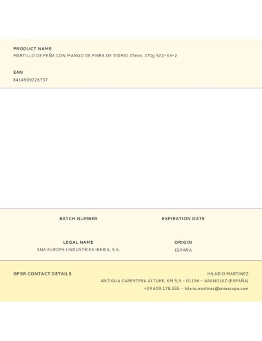 Martillo de peña con mango de fibra de vidrio, 270 g 25 mm