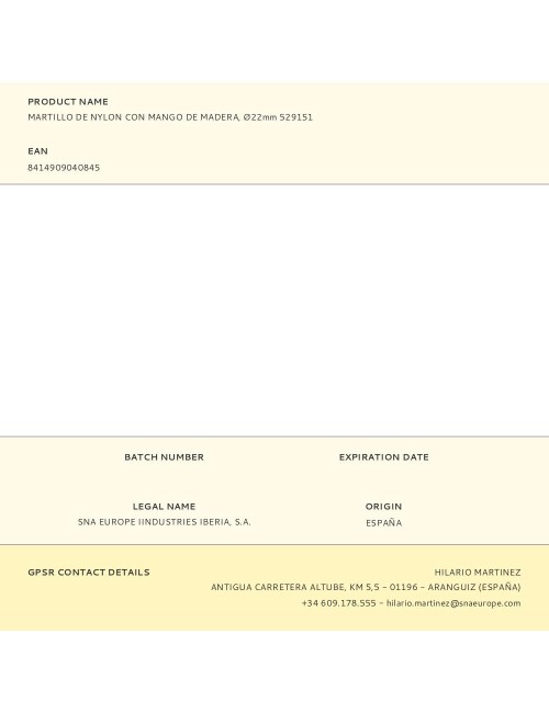 Martillo de nylon con mango de madera, ø22 mm