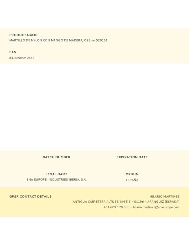 Martillo de nylon con mango de madera, ø28 mm