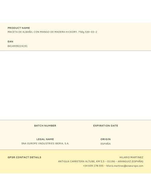 Maceta de albañil con mango de madera hickory, 750 g