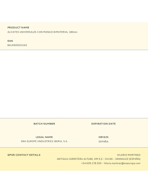 Alicates universales con mango bimaterial 180 mm