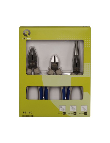 Alicates universales 180 mm, cortante 160 mm, semirredondo 200 mm, 3 piezas