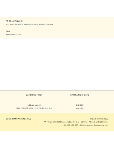 Alicates de boca semi redonda curva 200 mm