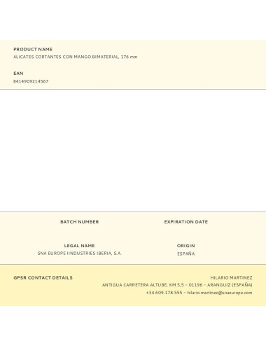 Alicates cortantes con mango bimaterial, 176 mm