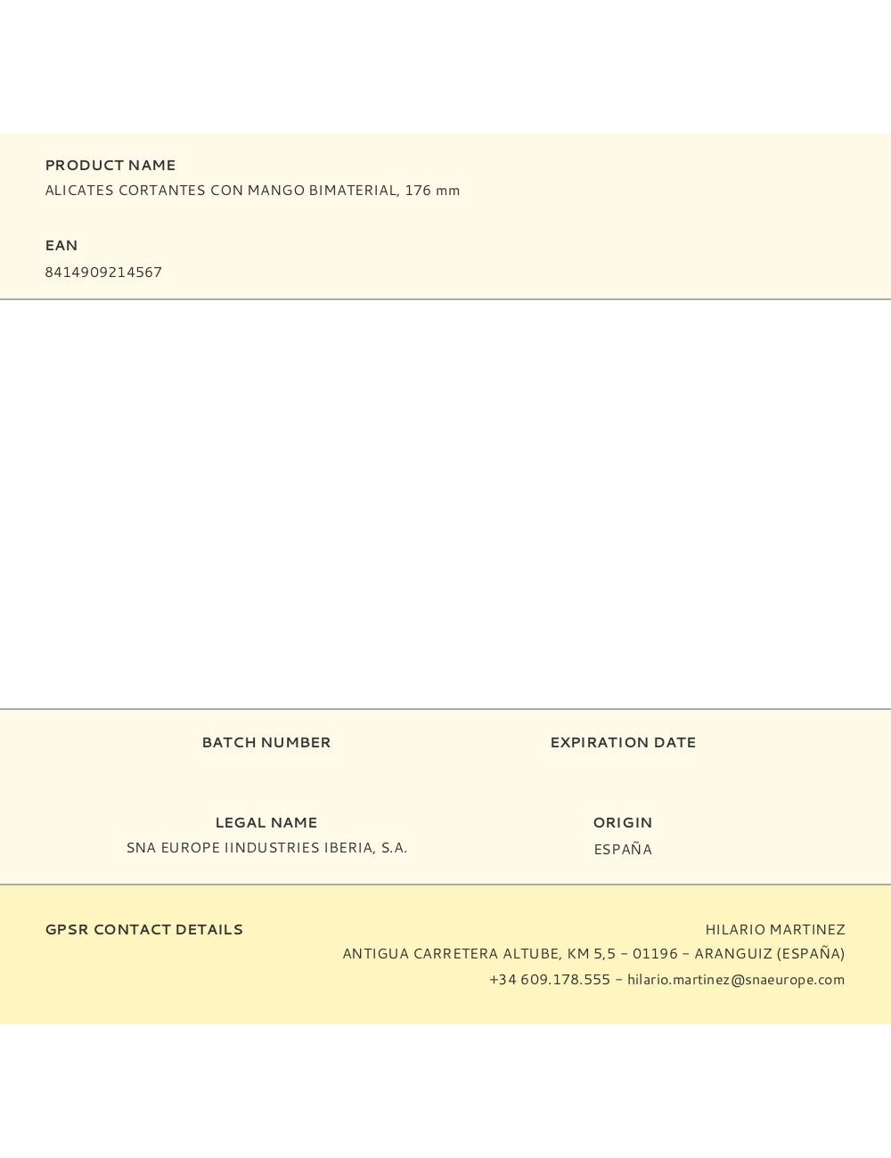 Alicates cortantes con mango bimaterial, 176 mm