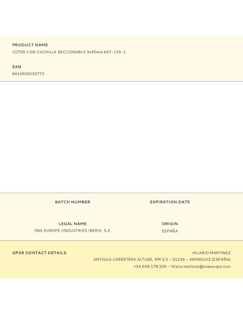 Cúter con cuchilla seccionable 9 x 85 mm