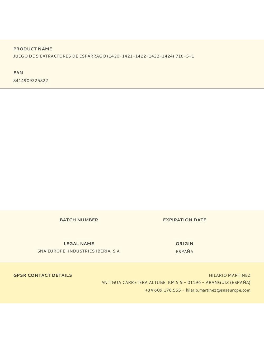 Extractores de espárrago, juego de 5 piezas