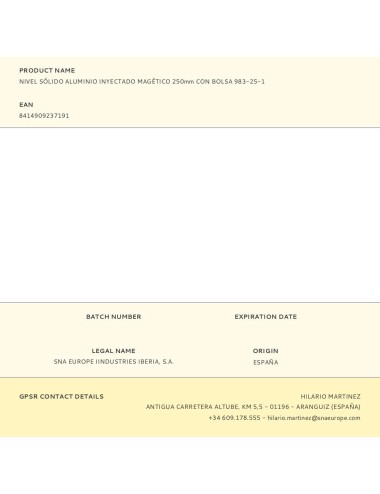 Nivel sólido aluminio inyectado magético 250mm con bolsa 983-25-1