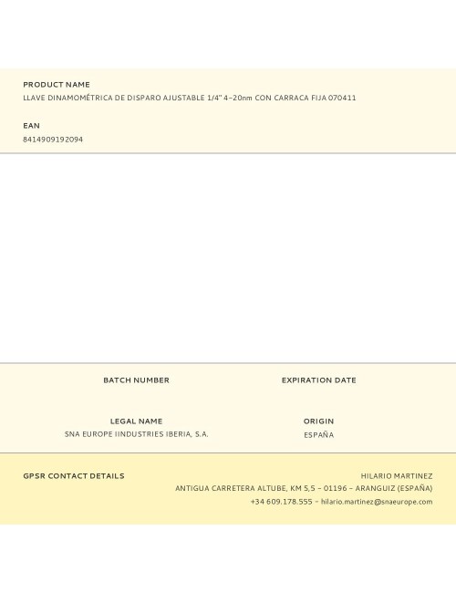 Llave dinamométrica de disparo ajustable 1/4" 4-20nm con carraca fija 070411