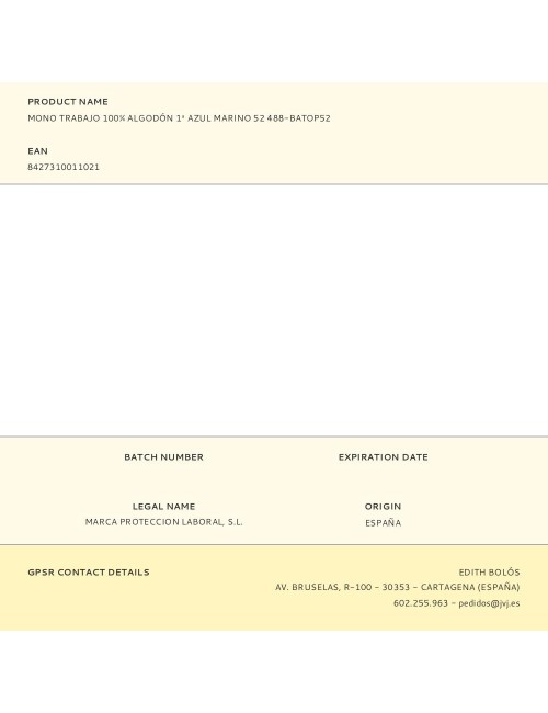 Mono trabajo 100% algodón 1 azul marino 52 488-batop52