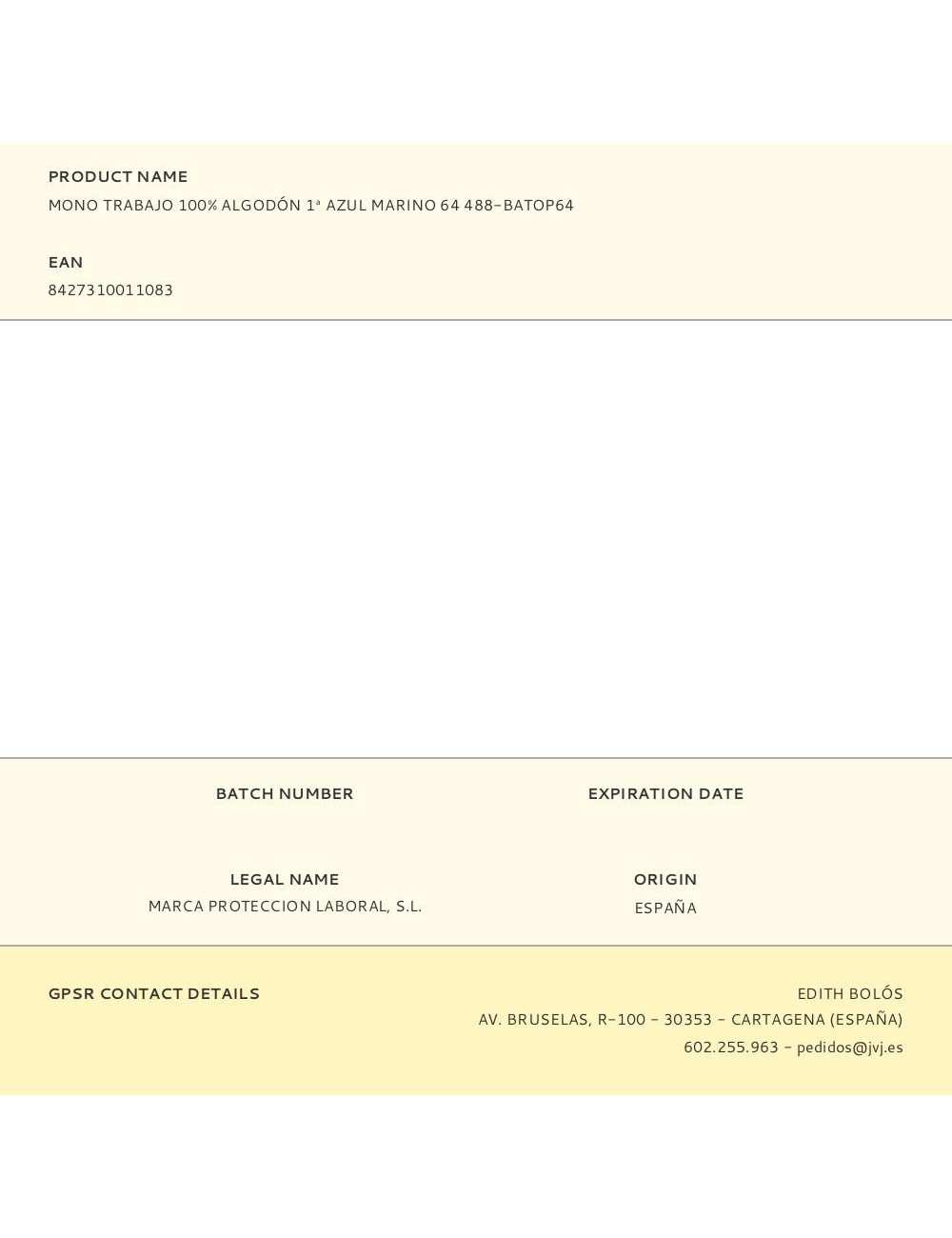 Mono trabajo 100% algodón 1 azul marino 64 488-batop64