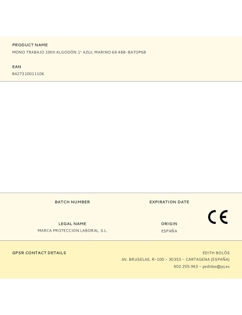 Mono trabajo 100% algodón 1 azul marino 68 488-batop68